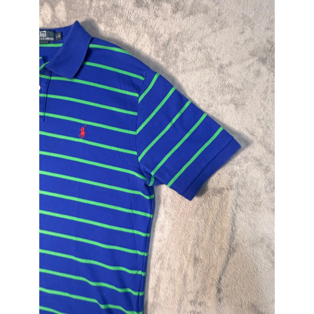 Polo Ralph Lauren Mens Large Blue Green Striped Short Sleeve Polo Shirt Pony - Picture 5 of 7